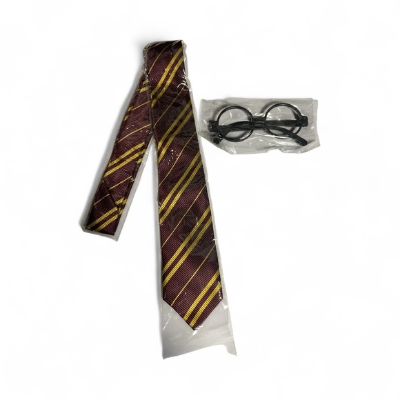 Harry Potter Character Kit – Includes Maroon & Yellow Neck Tie + Round Eyeglasse - Picture 2 of 4